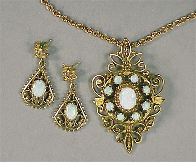 Lot 102 - Antique Style Opal Pendant and Earring Set 14...