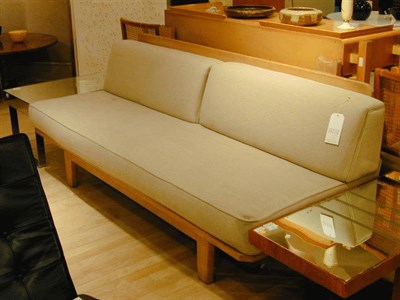 Lot 82 - French Oak Daybed With beige linen upholstery....