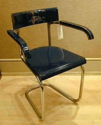 Lot 172 - Chrome and Blue Painted Wood Armchair...