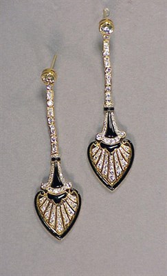 Lot 529 - Pair of Diamond and Black Onyx Earrings 18 kt....