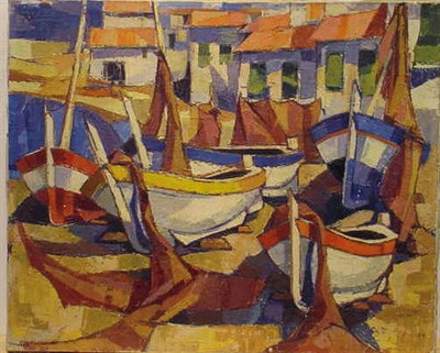 Lot 28 - French School 20th Century BOATS IN THE HARBOR...