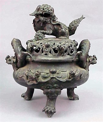 Lot 173 - Elaborate Chinese Bronze Incense Burner and...