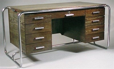 Lot 117 - Oak and Tubular Steel Desk The simple...