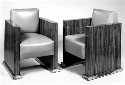 Lot 75 - Pair of Art Deco Zebrano-Wood Club Chairs Each...