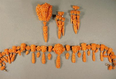 Lot 598 - Victorian Carved Coral Parure Comprising a...