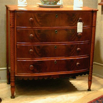 Lot 216 - Late Federal Mahogany Bow-Front Chest of...