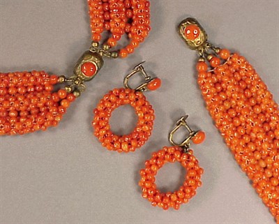Lot 417 - Suite of Coral Jewelry Comprising necklace,...
