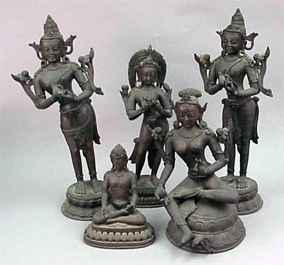Lot 174 - Five Indo-Nepalese Bronzes of Padmapani,...