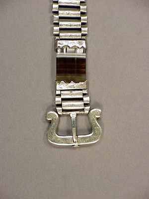 Lot 242 - Scottish Agate Buckle Bracelet Silver, the...