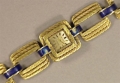 Lot 409 - Lady's Gold and Enamel Wristwatch 18 kt....