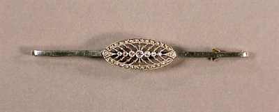 Lot 561 - Platinum and Diamond Bar Pin Yellow gold base...