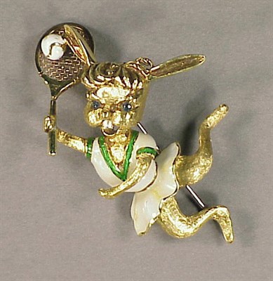 Lot 136 - Gold and Enamel Rabbit Pin 18 kt. yellow gold,...