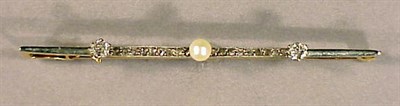 Lot 143 - Diamond Bar Pin Yellow gold base with platinum...