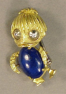 Lot 66 - Gold and Lapis Lazuli Duck Pin 18 kt. yellow...