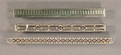 Lot 58 - Three Gold and Platinum Bar Pins Each with a...