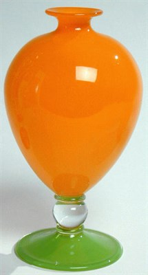 Lot 260 - Glass Vase Of footed ovoid form, in orange and...