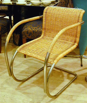 Lot 71 - Set of Six Chrome and Rattan MR Chairs Ludwig...