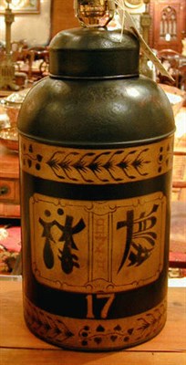 Lot 499 - Pair of Tole Painted Canisters Each mounted as...