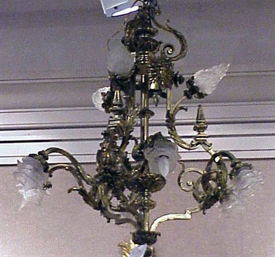 Lot 470 - Art Nouveau Style Bronze Nine-Light Chandelier