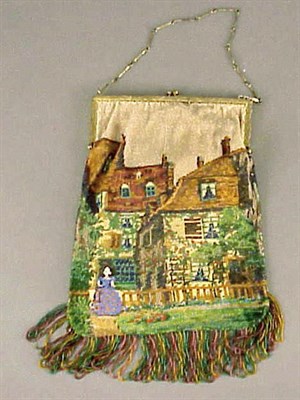 Lot 1046 - Town Scene Beaded Bag French, early 20th...