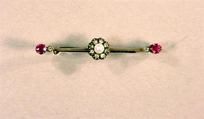 Lot 305 - Antique Ruby, Diamond and Natural Pearl Bar...