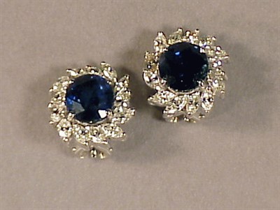 Lot 567 - Pair of Sapphire and Diamond Earrings 18 kt....