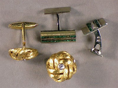 Lot 410 - Two Pairs of Gentleman's Gold and Diamond...