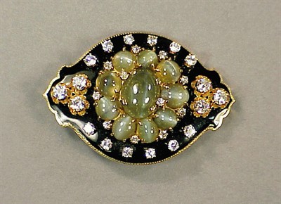Lot 476 - Diamond, Enamel and Cat's-Eye Chrysoberyl...