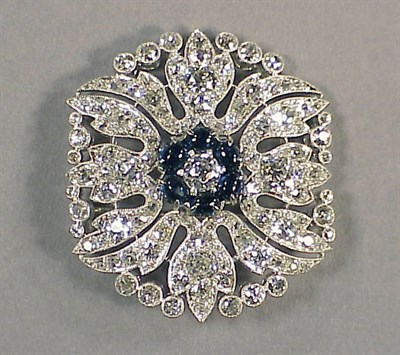 Lot 539 - Diamond and Sapphire Flower Brooch Platinum,...