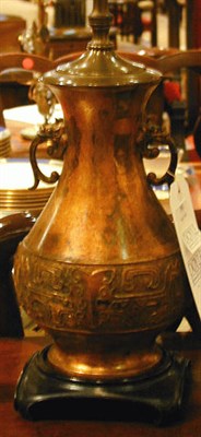 Lot 393 - Pair of Chinese Style Patinated-Bronze Lamps