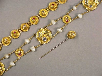 Lot 188 - Suite of Gold and Diamond Rose Design Jewelry...