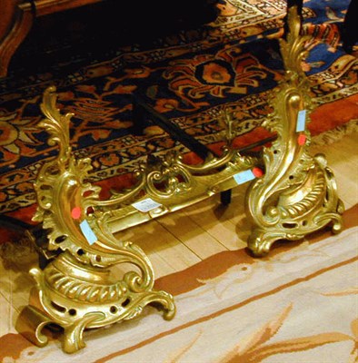 Lot 409 - Pair of Louis XV Style Chenets and Fire Fender