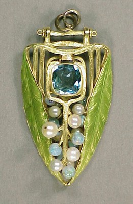 Lot 121 - Opal and Enamel Pin-Pendant 18 kt. green gold,...