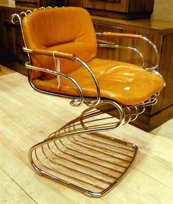 Lot 241 - Pair of Chrome and Leather Armchairs Each with...