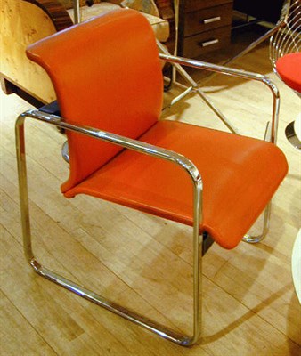 Lot 243 - Upholstered Armchair Herman Miller Rolled back,...