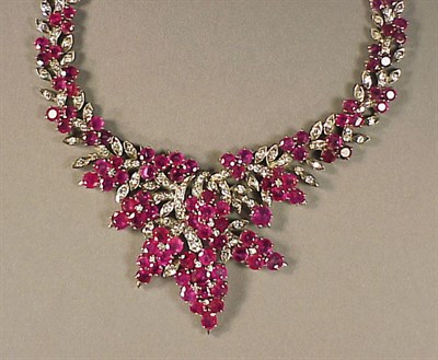 Lot 602 - Ruby and Diamond Necklace 14 kt. white gold,...