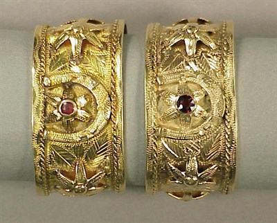 Lot 111 - Two Gold Gypsy Bracelets 14 kt. yellow gold,...