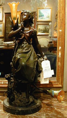 Lot 489 - Art Nouveau Style Patinated-Bronze Figural Lamp