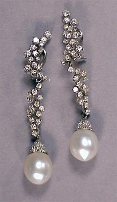Lot 510 - Pair of Diamond and Cultured Pearl Earrings 14...