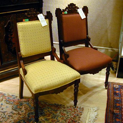 Lot 447 - Set of Four Victorian Walnut Side Chairs Each...