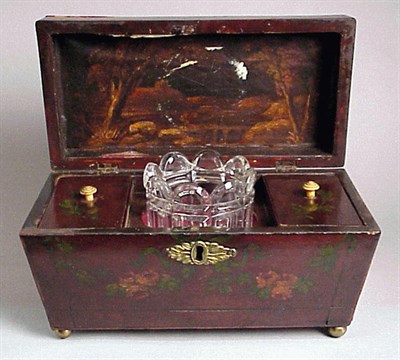 Lot 505 - Regency Style Floral Painted Mahogany Tea Caddy