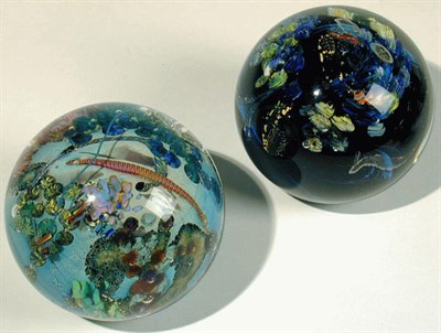 Lot 297 - Two Art Glass Spheres Josh Simpson Each worked...