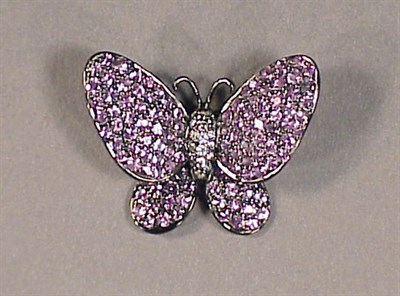 Lot 491 - Pink Sapphire and Diamond Butterfly Pin 18 kt....