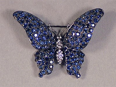 Lot 492 - Sapphire Butterfly Pin 18 kt. blackened yellow...