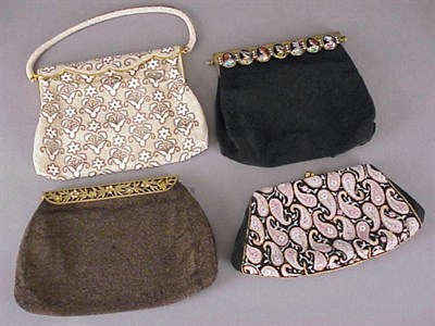 Lot 1111 - Group of Four Caviar Beaded Evening Bags 1950s,...