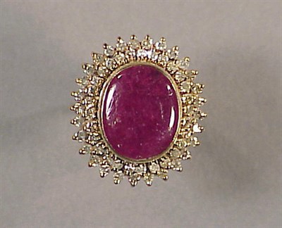 Lot 490 - Ruby and Diamond Ring 14 kt. yellow gold, set...