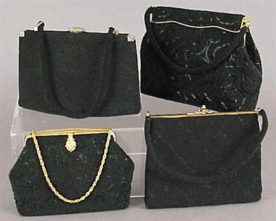 Lot 1108 - Four Black Beaded Evening Bags 1950s One...