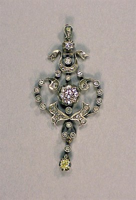 Lot 308 - Antique Diamond Pendant Yellow gold base with...