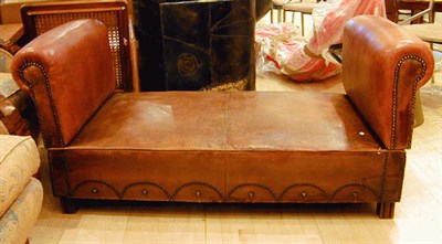 Lot 93 - French Art Deco Brown Leather Upholstered Sofa...