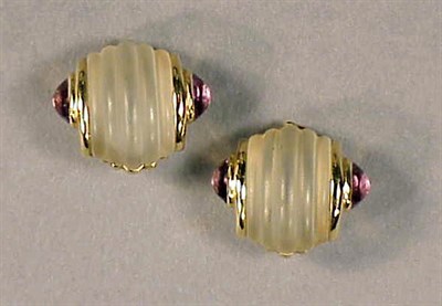 Lot 32 - Pair of Fluted Quartz and Amethyst Earclips 14...